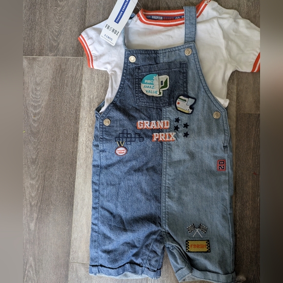 NWT Frendz Boy's Denim Overall Set with White Tee - Size 18-24 M - Picture 1 of 5